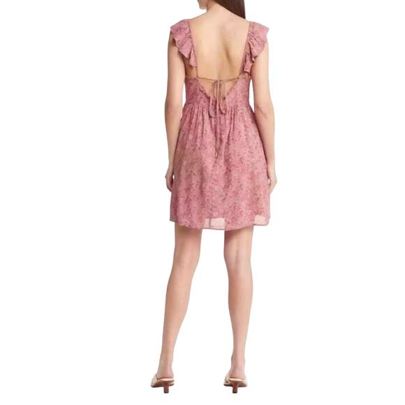 MADEWELL RUFFLE V-NECK FLORAL MINI DRESS IN VINTAGE PINK NWT WOMEN'S SIZE 10 - Picture 2 of 16